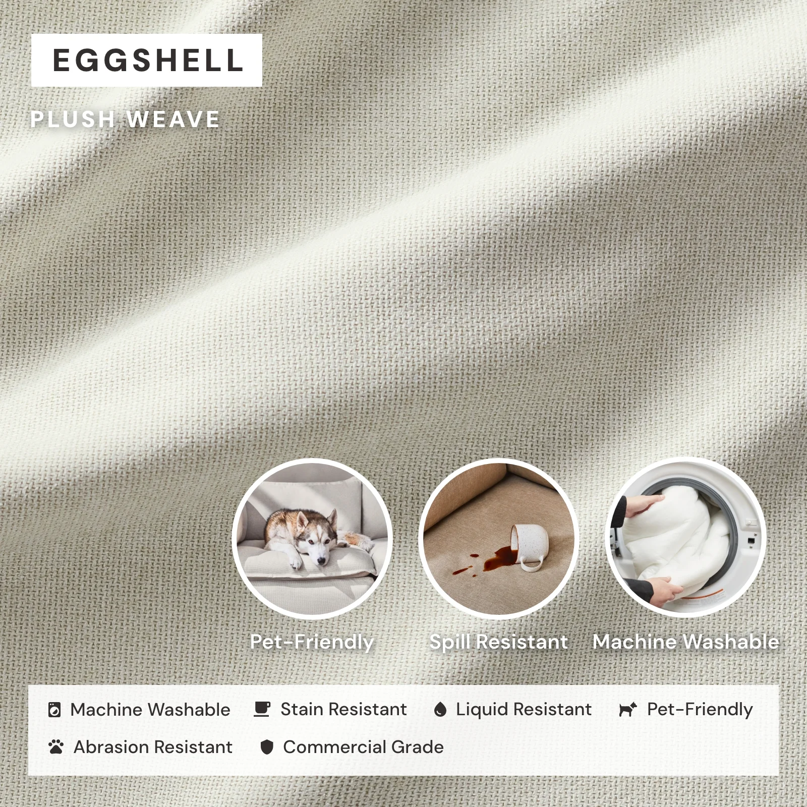 Modular Washable 5-Seater Corner Sectional in Eggshell | Deluxe+ Seat | Cloud Pillow - Image 3